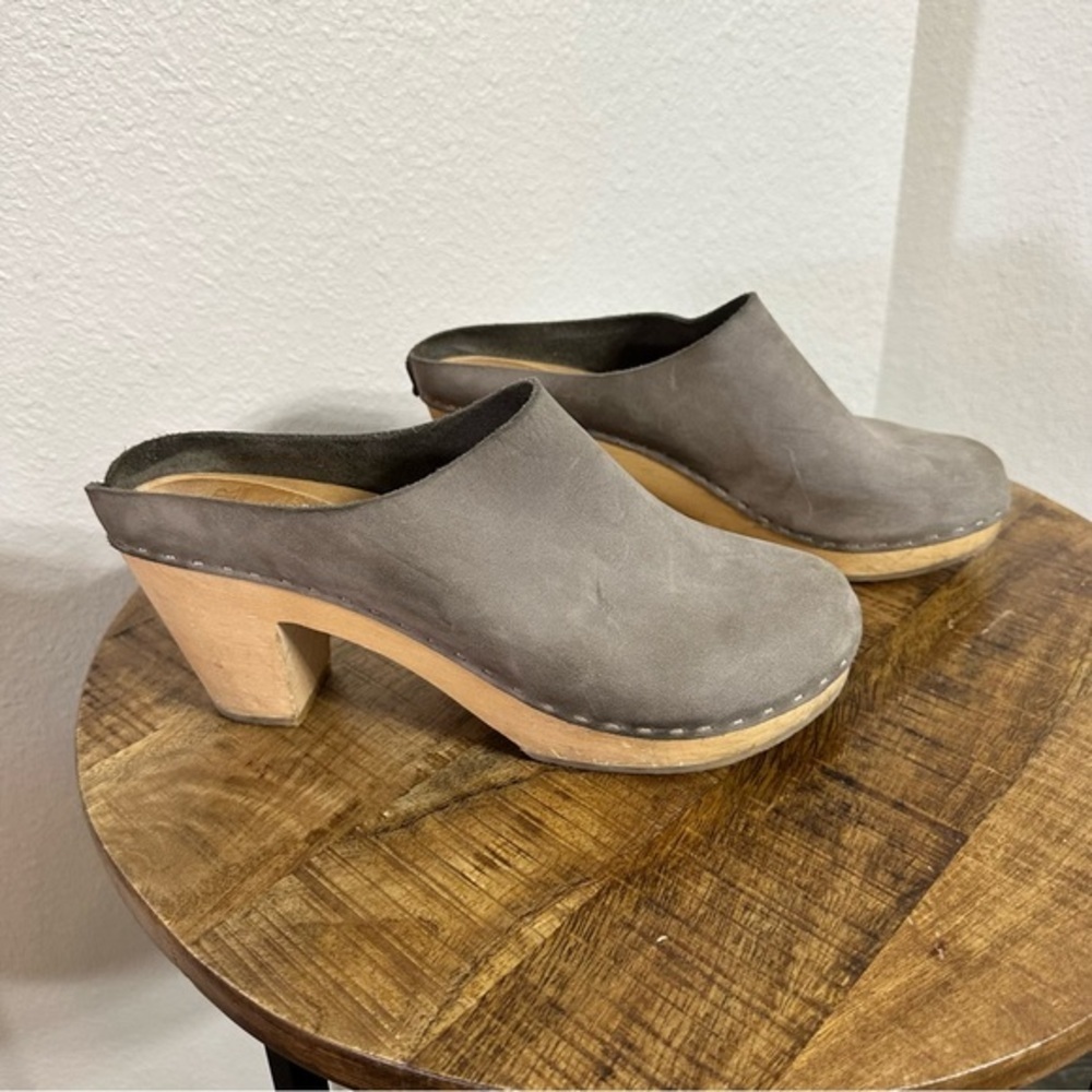 BRYR STUDIO Jayne High Heel Clog Slides In Gray Leather Size 41